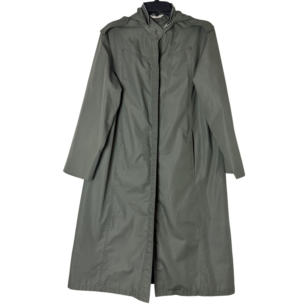 Forecaster of Boston Trench Coat Women 9/10 M Green Hooded Utility Military Long